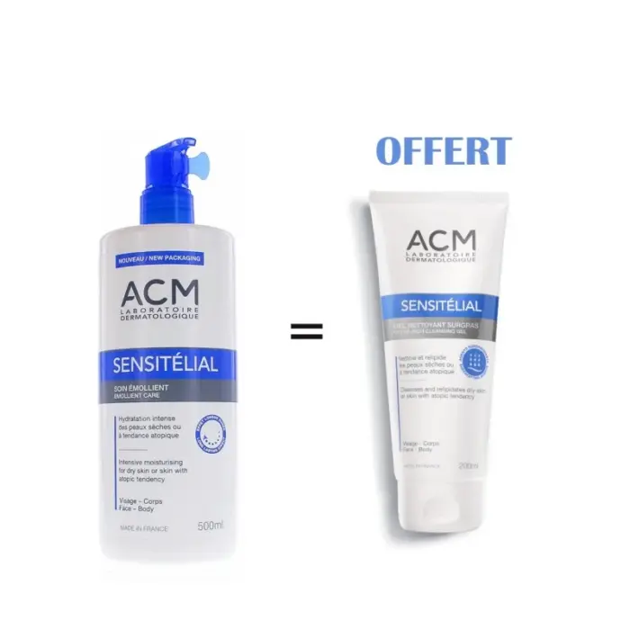 acm sensitelial soin emollient 500ml achete sensitelial gel nettoyant surgras 200ml offert