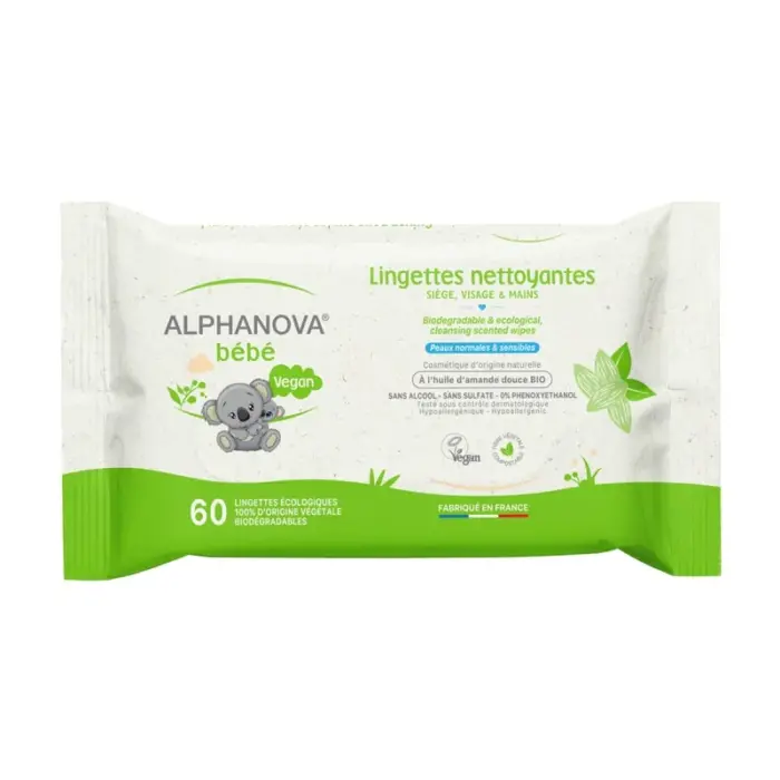 alphanova lingettes naturelles bio 72lingettes