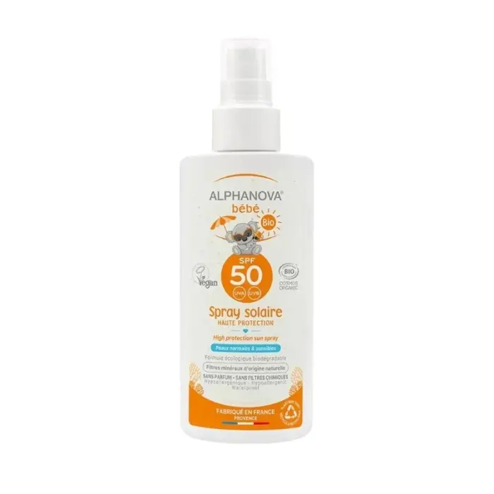alphanova spray solaire bebe spf50 bio 125g
