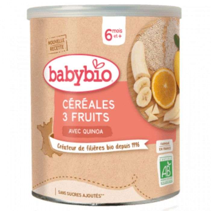 babybio babybio cereales 3 fruits avec quinoa 220g 6 mois et cereales