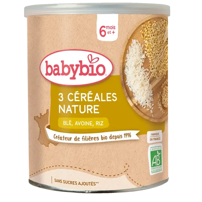 babybio trois cereales nature ble avoine riz 220g