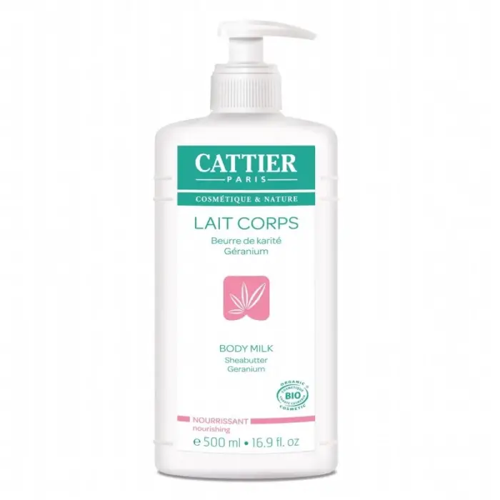 cattier lait corps nourrissant beurre de karite geranium bio flacon pompe 500ml