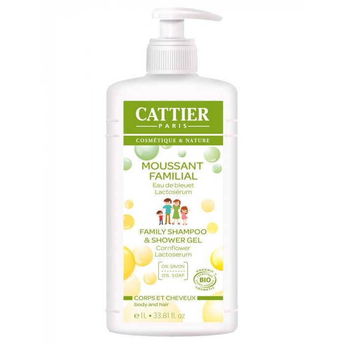 cattier moussant familial corps et cheveux 1 litre