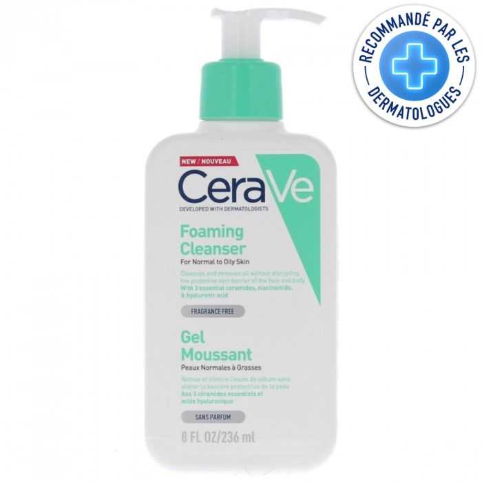 cerave cerave gel moussant peaux normales a grasses 236 ml soins anti imperfections