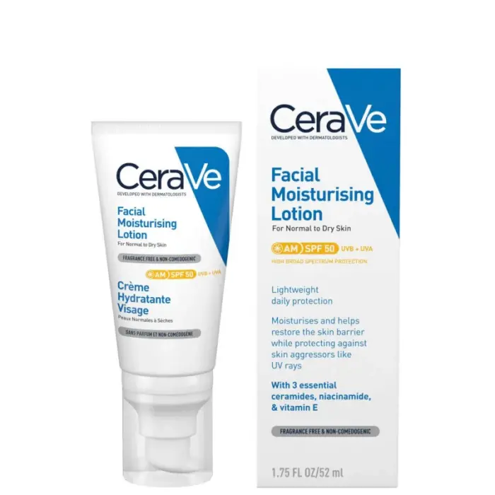 cerave creme hydratante visage spf50 peaux normales a seches 52ml