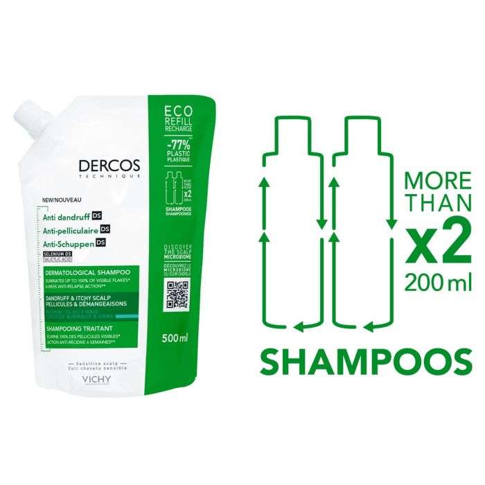 dercos vichy dercos anti pelliculaire shampoing cheveux gras recharge 500ml shampoings anti pelliculaires