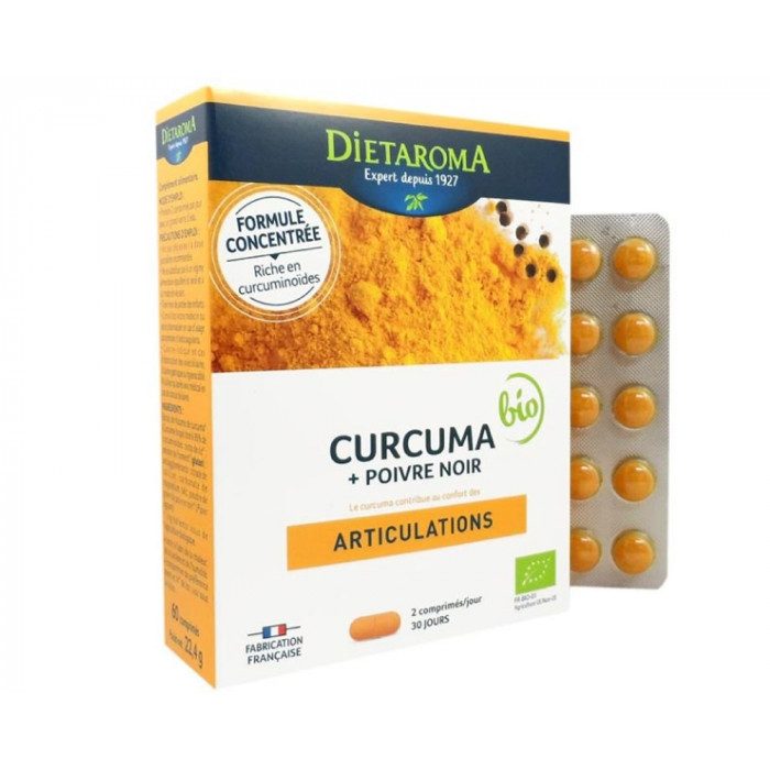 dietaroma curcuma et poivre noir bio 60 comprimes
