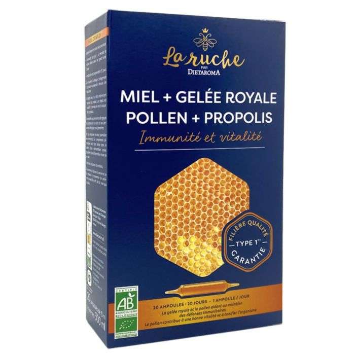 dietaroma dietaroma la ruche miel gelee royale pollen propolis 20 ampoules vitamine et forme