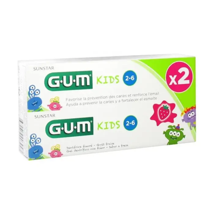 gum coffret kids dentifrice fluore 2 6 ans lot de 2 x 50 ml