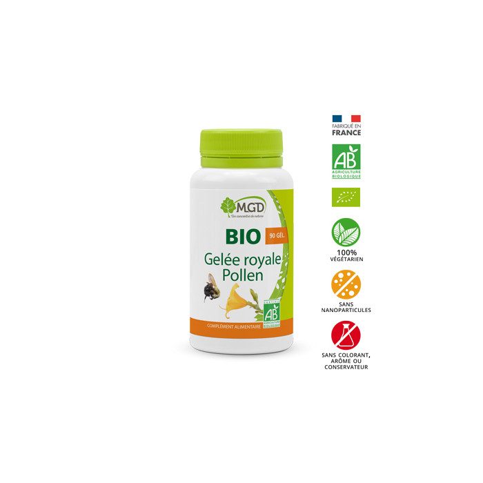 mgd nature mgd nature bio gelee royale pollen 90 gelules vitamine et forme