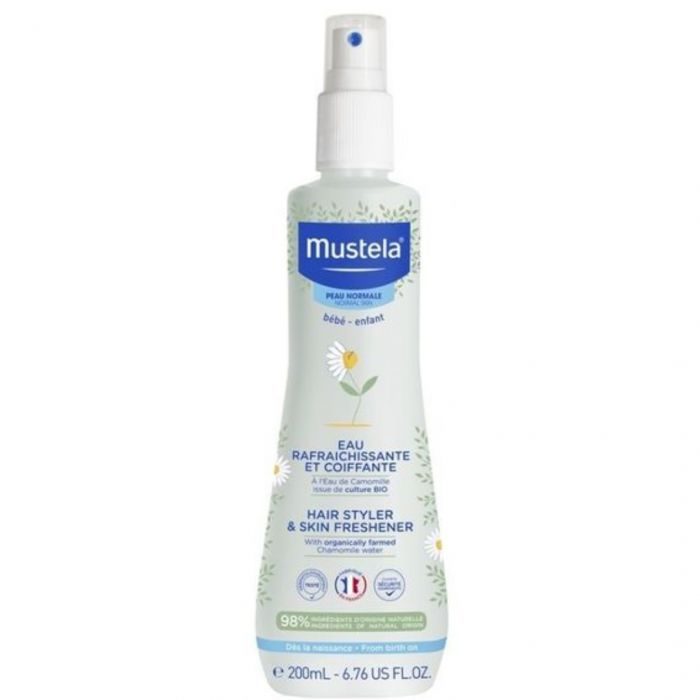 mustela mustela eau rafraichissante et coiffante 200ml sans alcool soins cheveux visage et corps