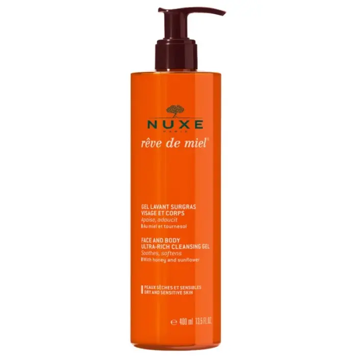 nuxe reve de miel gel lavant surgras visage et corps 400ml peaux seches et sensibles