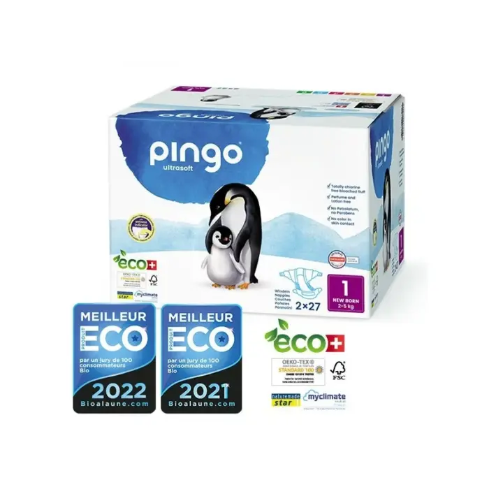 pingo couches ecologiques jetables new born jumbo taille 1 2 5 kg 2x27 couches