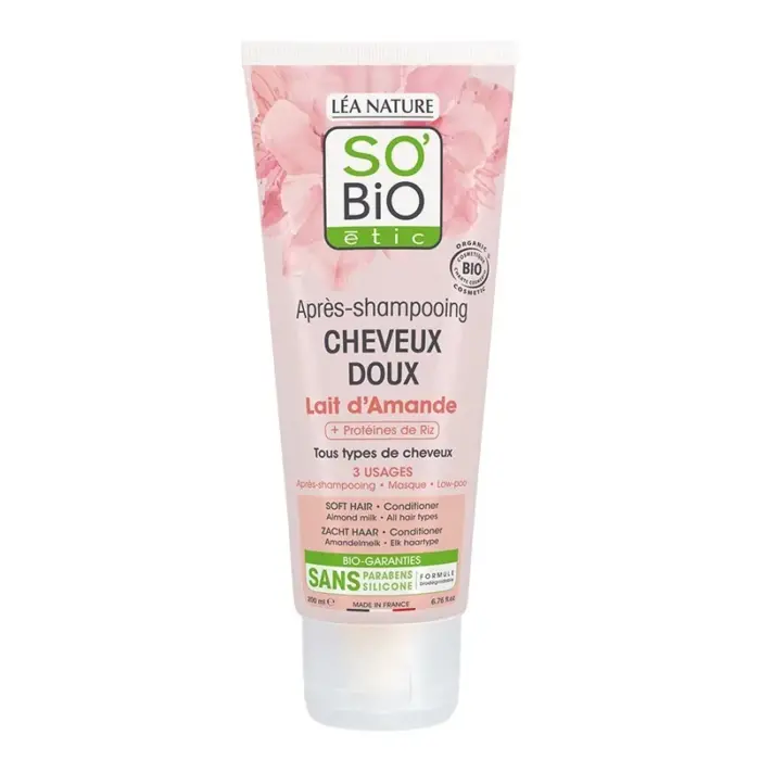 so bio apres shampooing cheveux doux lait damande bio