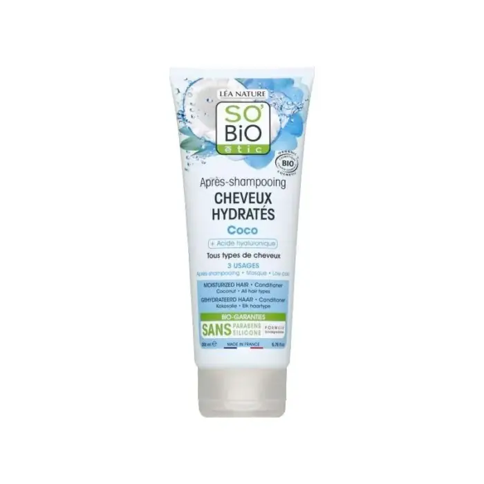 so bio apres shampooing cheveux hydrates coco acide hyaluronique 200ml