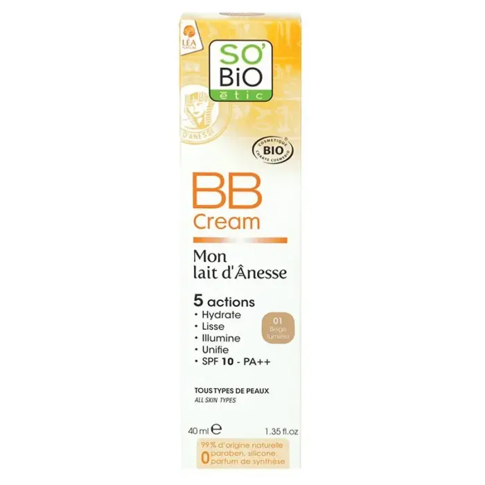 so bio bb cream 5en1 n1 beige lumiere bio au lait d anesse 40ml
