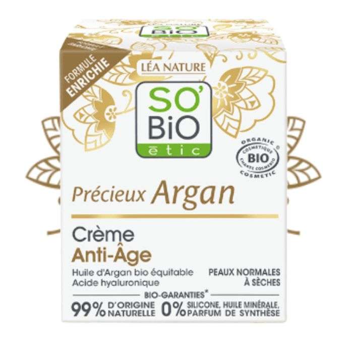so bio so bio precieux argan creme anti age peaux normales a seches soins visage et corps