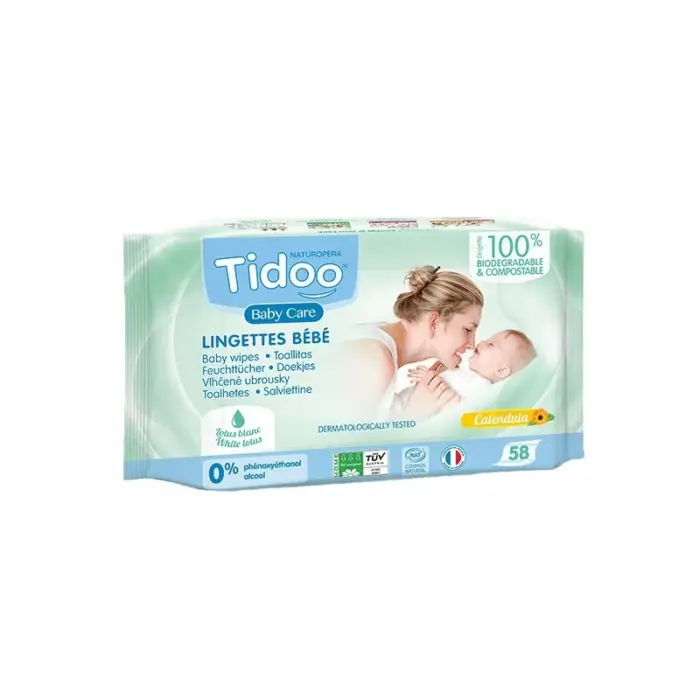 tidoo lingettes compostables au calendula et parfum naturel x58