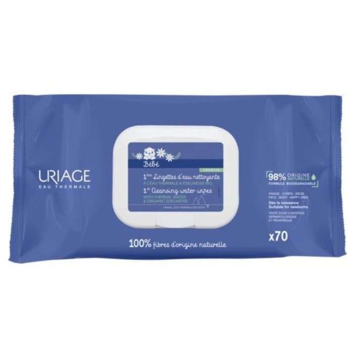 uriage bebe 1ere lingettes d eau nettoyantes 70