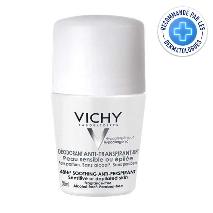vichy deodorant anti transpirant 48h bille peau sensible ou epilee