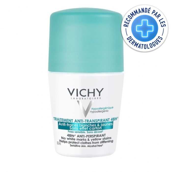 vichy vichy traitement anti transpirant anti traces blanches et jaunes 48 h 50 ml traitements anti transpirants