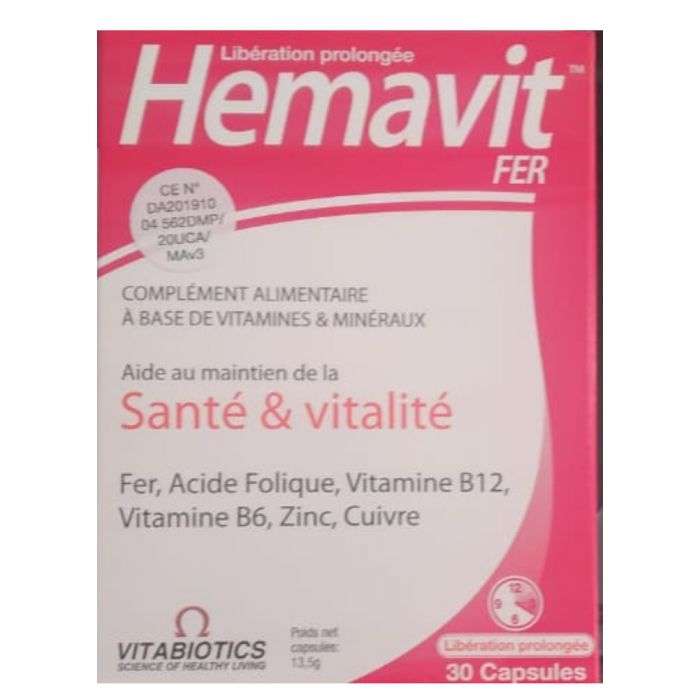 vitabiotics vitabiotics hemavit fer sante et vitalite 30 capsules vitamine et forme